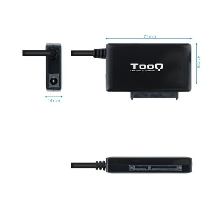 Tooq Adaptador USB 3.0 USB-C a SATA para Discos Duros de 2.5" y 3.5" con Alimentador - Negro